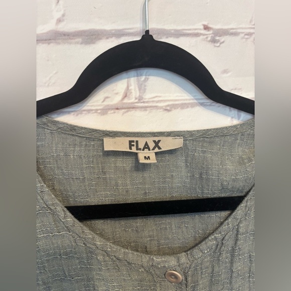 Flax Gray Textured Tunic Dress Medium Button Front Tie Waist Lagenlook - Picture 3 of 6